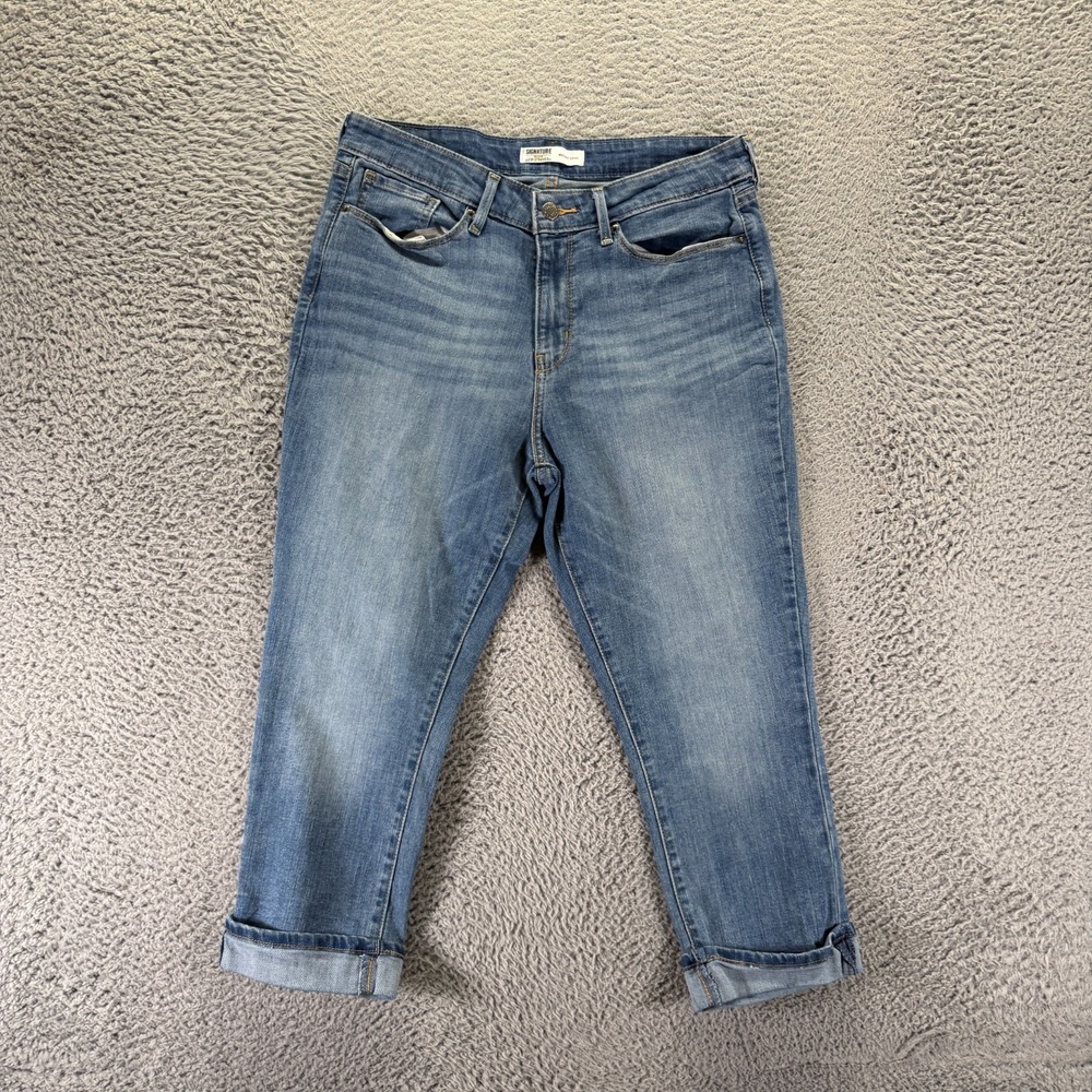 Signature By Levi's Jeans Womens 10 Blue Cotton Denim Capri Cuffed Faded Stretch